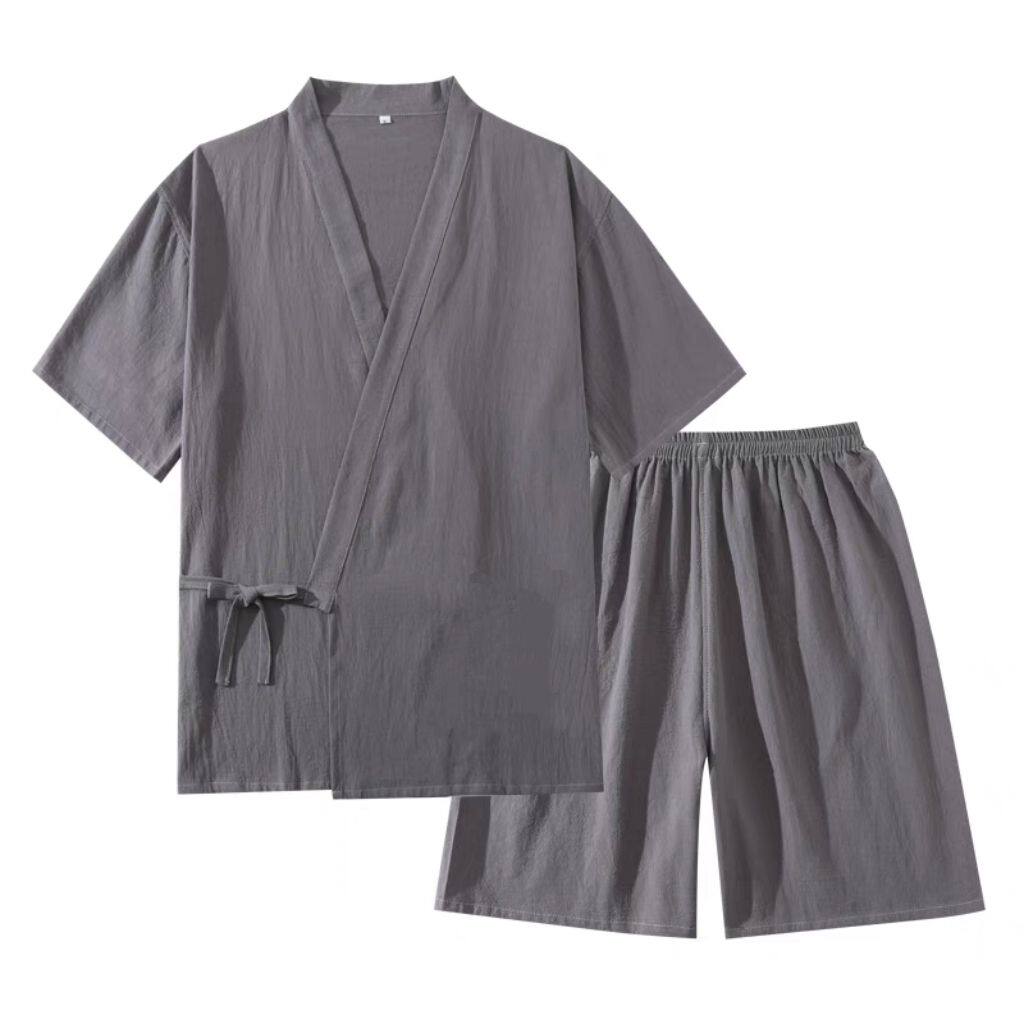 汗蒸服男女通用交领开衫防走光冰丝情侣气质睡衣洗浴服大码300斤