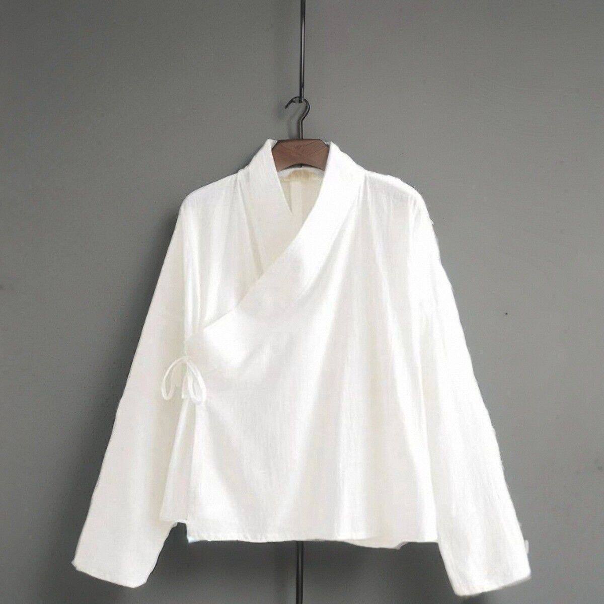 男女通用交叉领中衣系带汉服改良内搭德绒长袖唐装上衣大码300斤