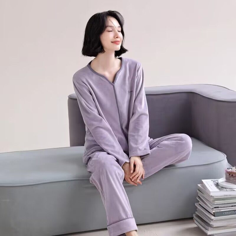 睡衣女秋冬双面德绒高级感网红保暖长袖长裤套装家居服大码300斤