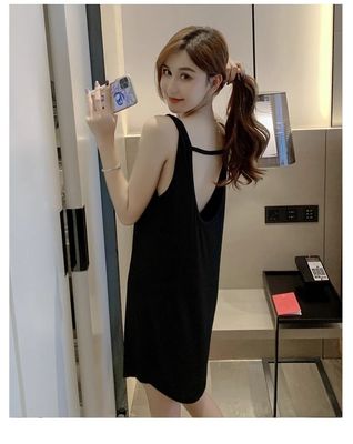 性感露背睡裙女夏季2025新款简约300斤大码美背无袖背心吊带睡衣
