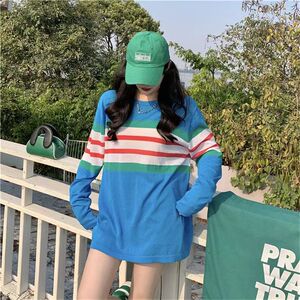 2-300斤条纹薄款休闲长袖防晒衫女宽松显瘦夏季百搭中长款上衣潮