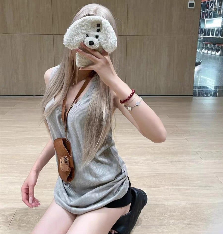 慵懒风复古纯欲风吊带背心女士夏日新款中长款无袖上衣大码300斤