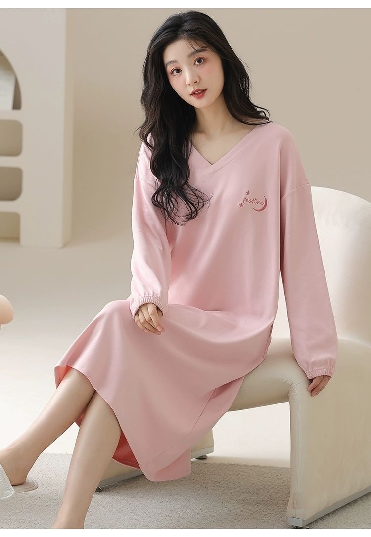 大码300斤德绒睡裙女胖MN秋冬季长袖印花2024新款柔软睡衣家居服
