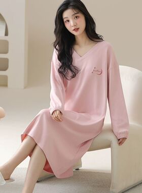 大码300斤德绒睡裙女胖MN秋冬季长袖印花2024新款柔软睡衣家居服