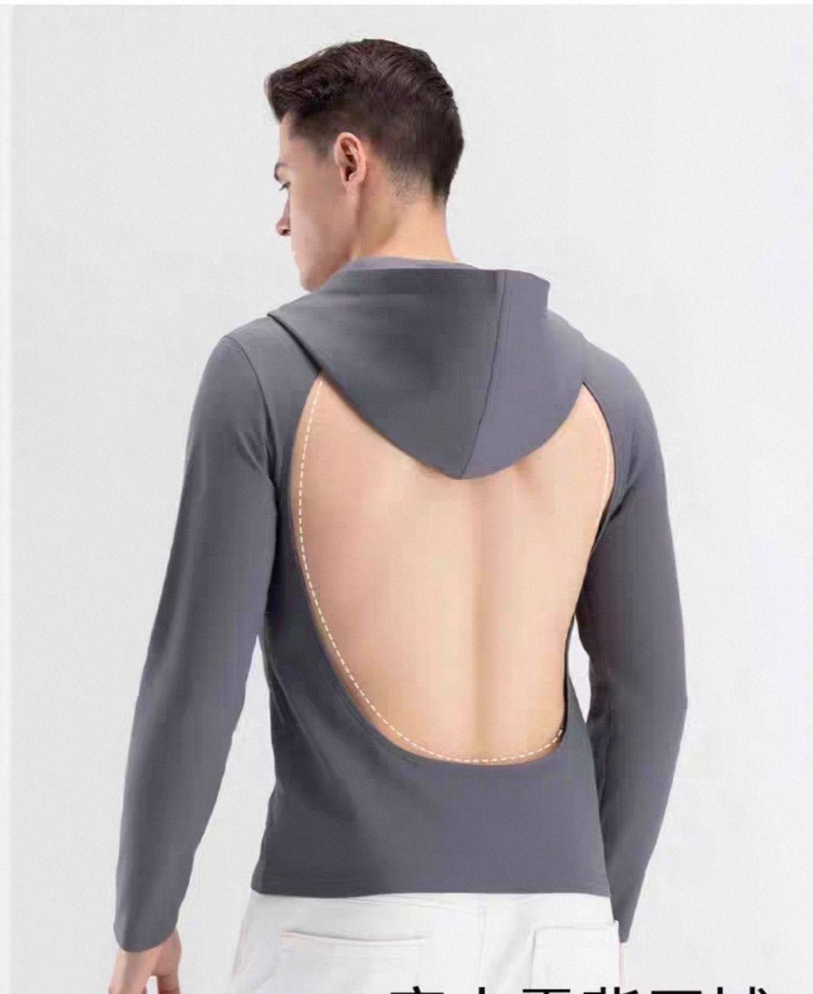 晒背男女露背冰丝三伏天连帽长袖t恤上衣户外晒太阳神器大码300斤