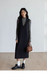 时尚百搭背心裙马甲裙外搭中长款无袖背心连衣裙女秋冬大码300斤