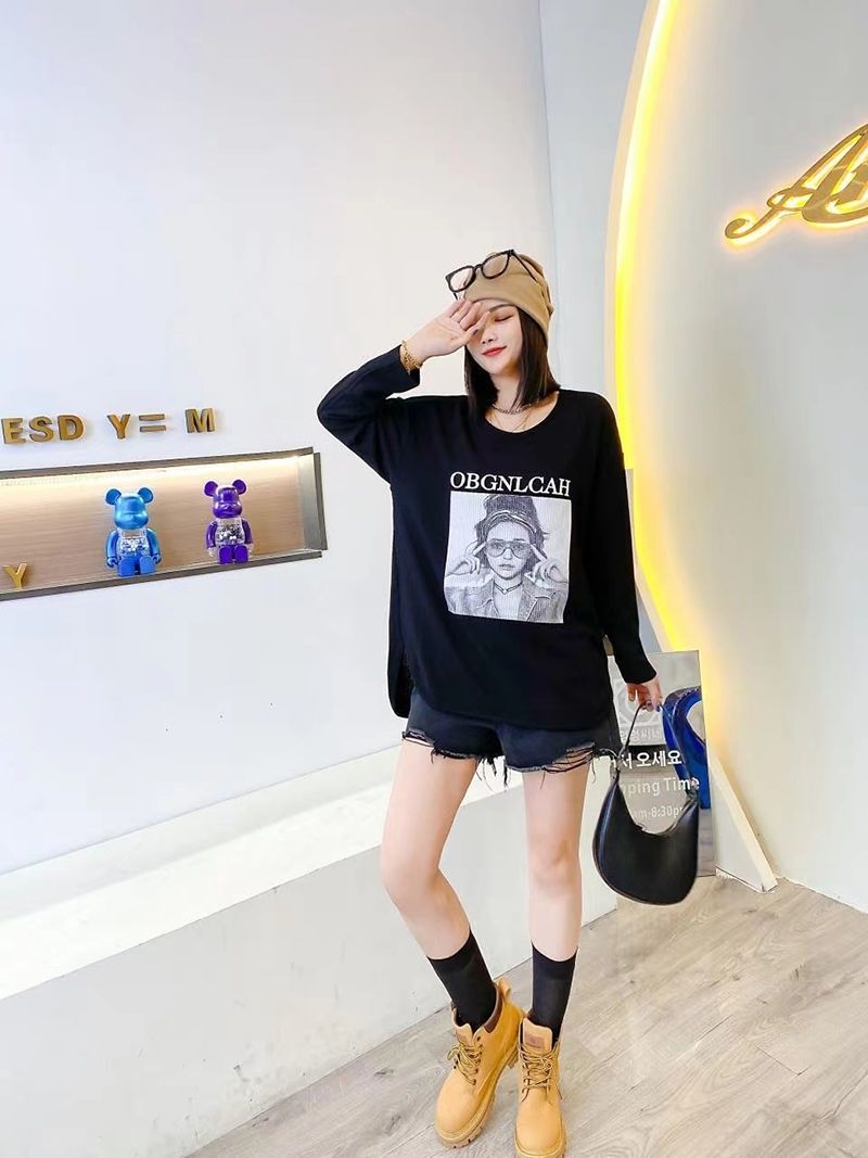 胖MM大码300斤春秋新款遮肚藏肉显瘦韩版长袖印花t恤中长款上衣潮