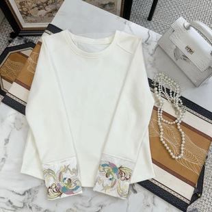 新中式龙凤刺绣长袖T恤女秋冬德绒保暖复古洋气显瘦打底上衣大码