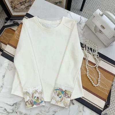 新中式龙凤刺绣长袖T恤女秋冬德绒保暖复古洋气显瘦打底上衣大码