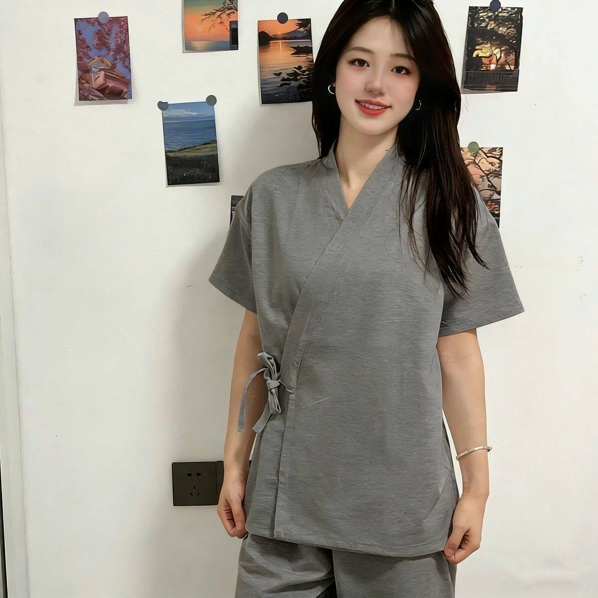 汗蒸服男女开衫系带美容院客人和服睡衣足浴按摩浴桑拿服套装大码