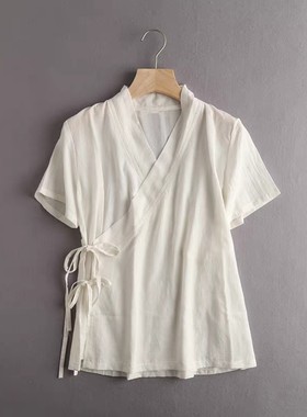 中国风系带交领复古改良禅服汉服男女短袖上衣原创新中式唐装大码