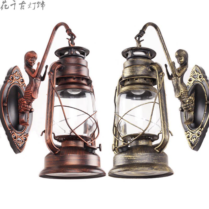 美式复古地中海创意酒吧咖啡馆农家乐灯具煤油灯过道铁艺马灯壁灯