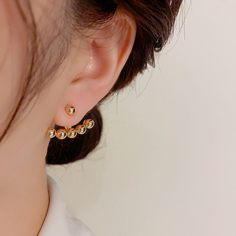 个性时尚前后两戴后挂式金属圆豆耳钉  s925银针高级感流行耳饰