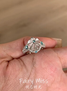 南瓜珠白水晶古董感优雅食指戒女