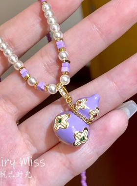 复古珐琅四叶草葫芦项链耳环套装