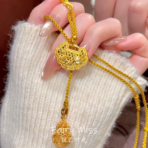 新中式手工花丝镂空福禄锁包项链