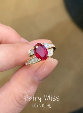 新年战戒红宝石镶钻椭圆复古戒指