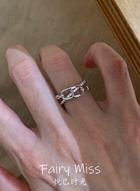 环扣星芒双层猪鼻子交叉食指戒女