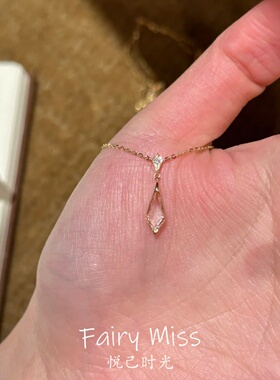 S925纯银日韩风菱形水晶坠锁骨链