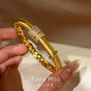 「时来运转」镀18K真白金手镯拉丝手环重工宫廷风法式复古高级感