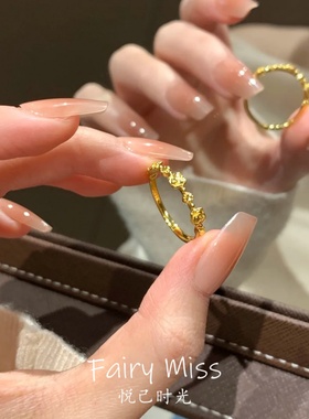 复古金色玫瑰花开口可调戒指女款