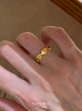吉象如意小象金色拉丝简约素戒指