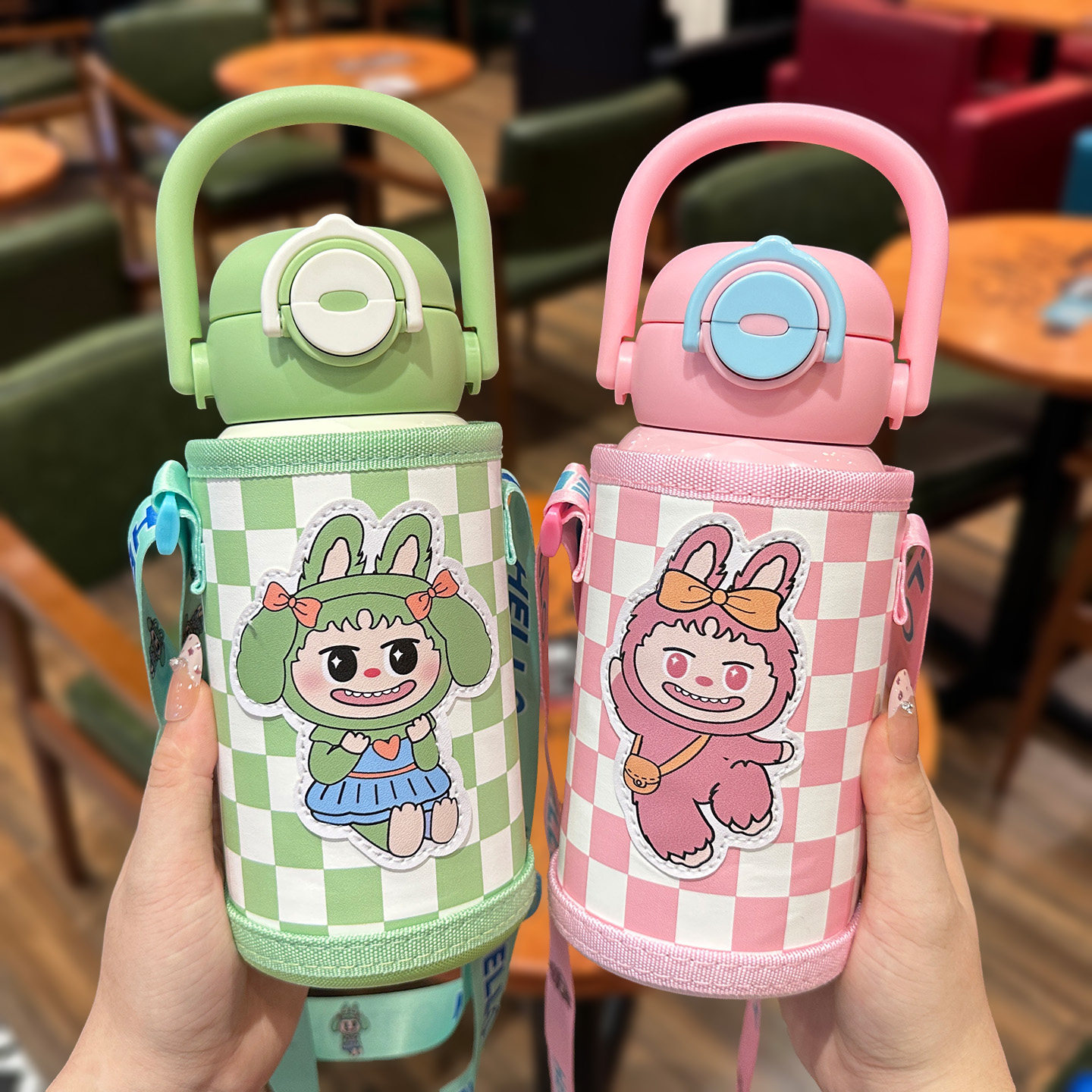 儿童保温杯男童小学生上学专用双饮吸管水杯女孩幼儿园水壶带杯套