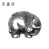 天鑫洋足银999白银泰银大象茶宠做旧工艺有证书佳节礼物 空心显大