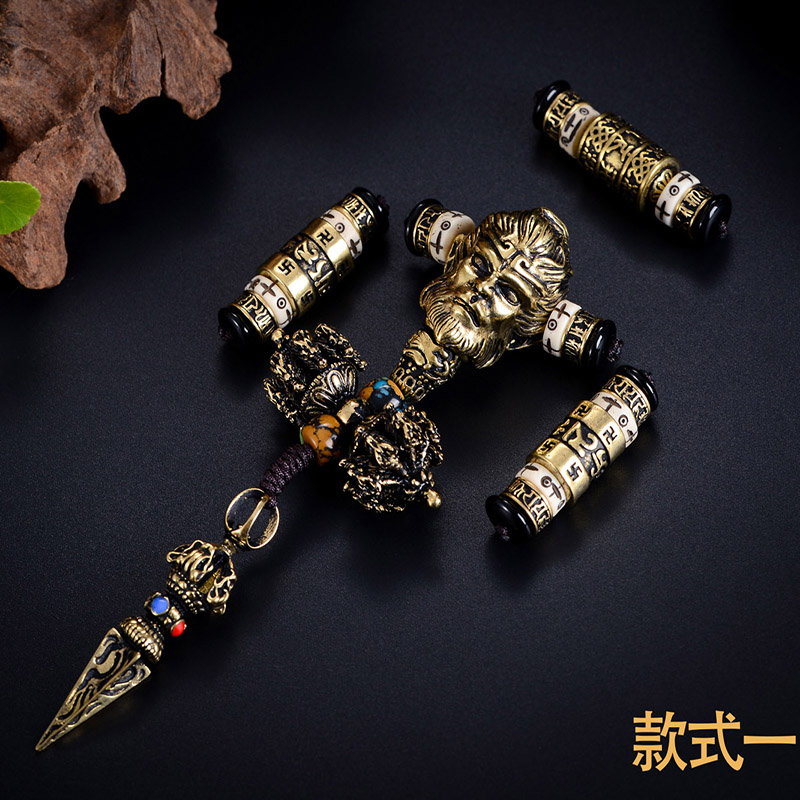 黄铜齐天大圣三通佛头套装配饰金刚星月菩提套餐文玩手串佛珠项链