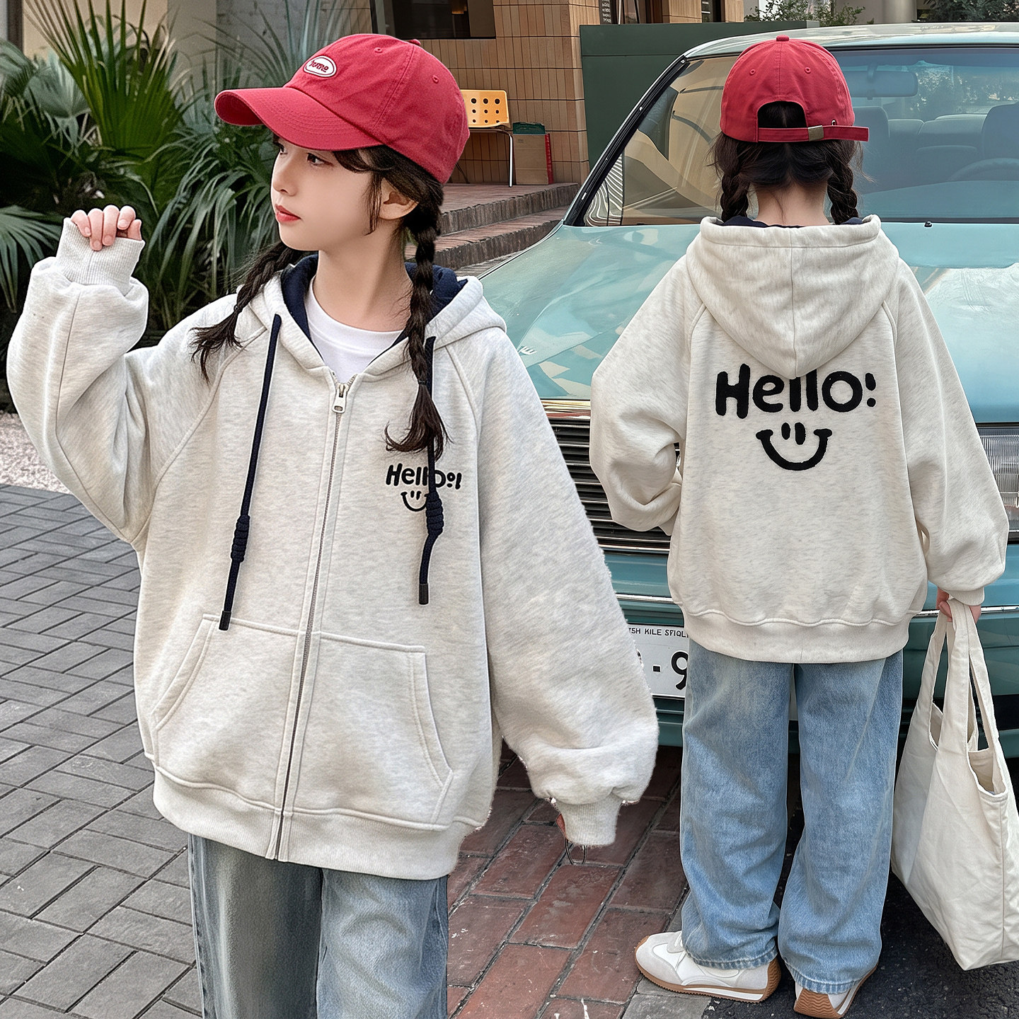 女童春秋款连帽外套2026新款女大童秋装拉链衫宽松休闲棒球服女孩