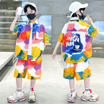 儿童装男童夏装套装2025新款夏款大童休闲衬衫夏季男孩多巴胺穿搭