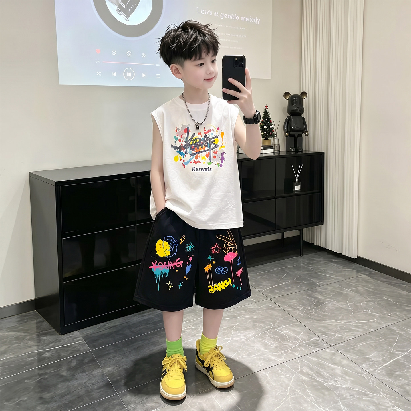 痞帅男童夏季背心套装薄款超好看2026新款大儿童夏装短裤运动服潮