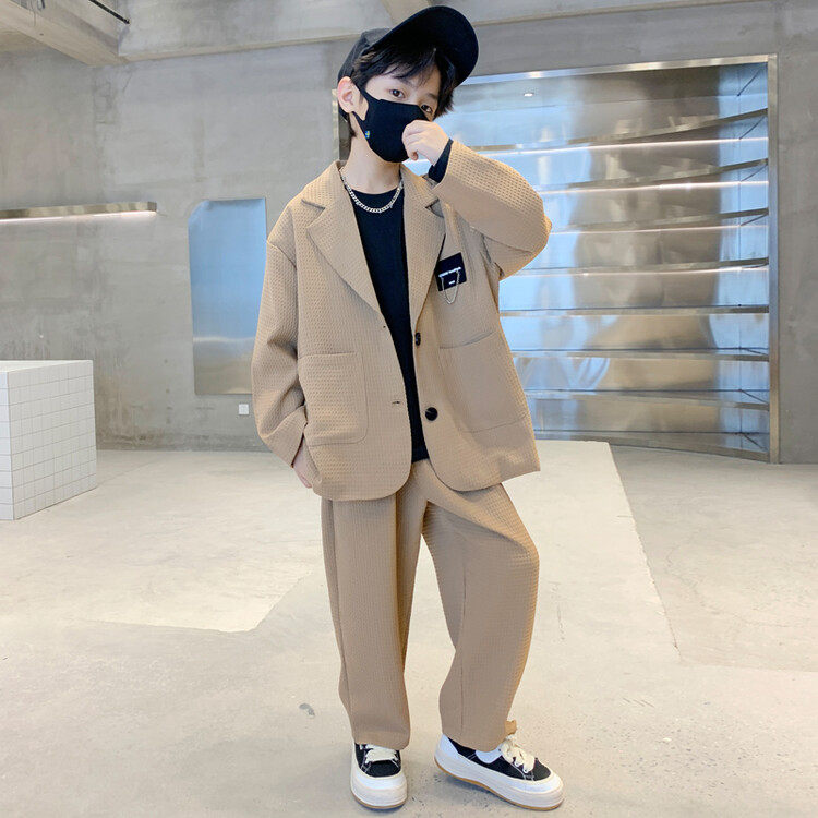 中大儿童装男童春装套装2025新款韩范男孩西服春秋网红时髦痞帅气