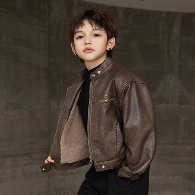 男童皮衣春秋冬款儿童装外套2025新款中大童冬季酷帅皮毛一体上衣