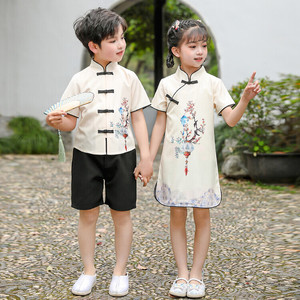 儿童汉服夏装女童民国风旗袍男童国学唐装小学生班服幼儿园演出服