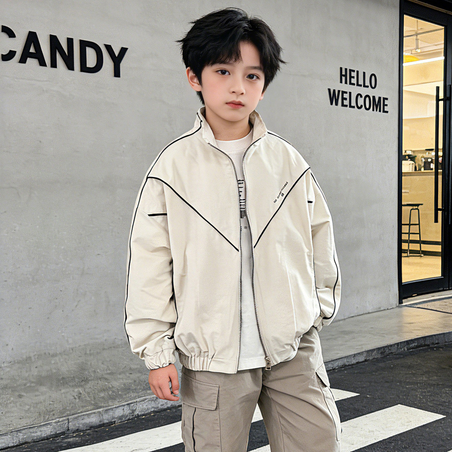 男童立领开衫外套春秋款2026新款中大童秋季衣服儿童秋装男孩夹克