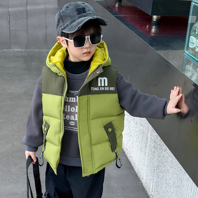 男童羽绒棉马甲秋冬季2025新款儿童加厚连帽马夹男孩帅气冬装坎肩