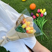 ins仿真郁金香假花花束客厅装 饰摆设PU塑料干花摆件餐桌插花