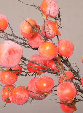 仿真柿子石榴果实树枝装饰客厅餐桌假花摆设玄关干花束插花摆件
