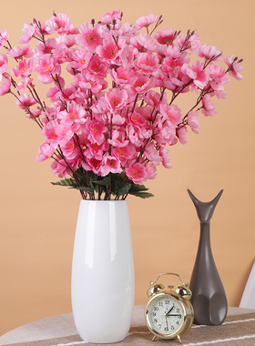 仿真桃花枝多叉桃花枝桃花绢布假花绢花客厅酒店阳台落地装饰花枝