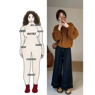 高级复古套装 秋装 时尚 搭配一整套大码 女 微胖mm针织毛衣阔腿牛仔裤