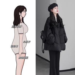 女 冬装 搭配一整套大码 胖mm高级感黑色棉服外套休闲裤 韩系减龄套装