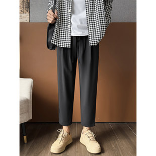 系绳休闲裤男款直筒修身韩版潮牌百搭九分休闲裤春秋季西装裤子男