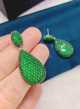 欧美绿色水滴耳环女个性时尚可调节项链S925银流苏耳饰送女友礼物