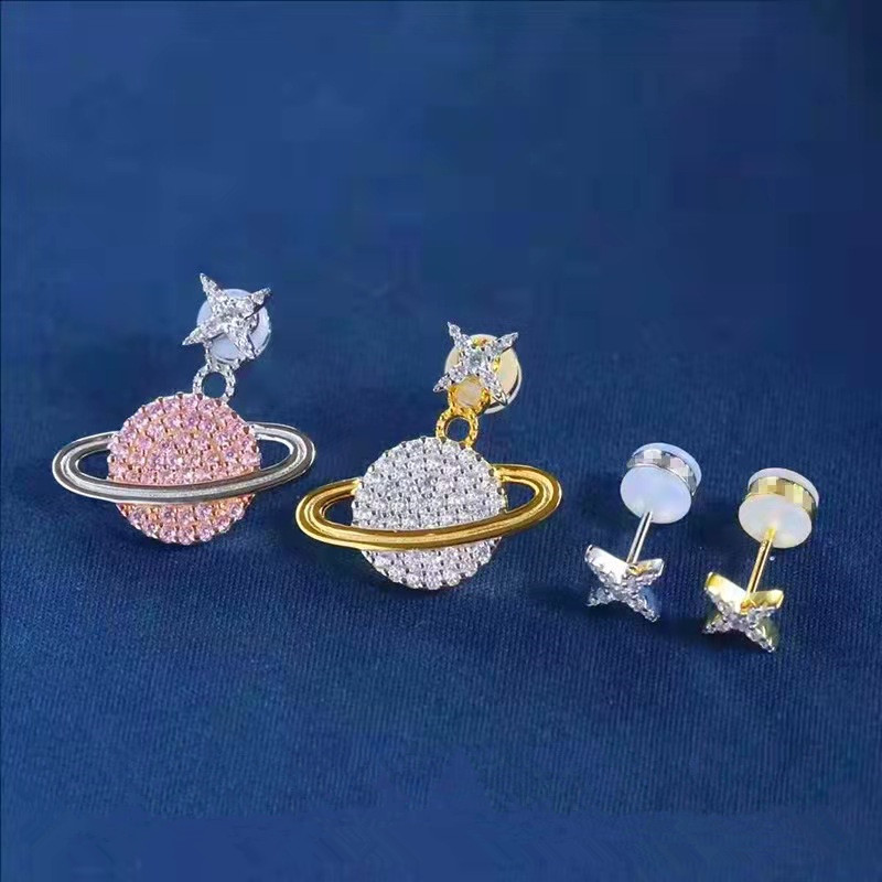 s925银粉色星球耳环女轻奢百搭耳钉新款星球项链女生日礼物送女友