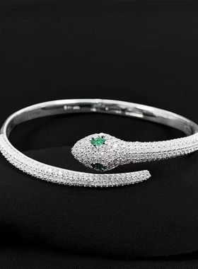 S925异域灵蛇手镯开口蛇形手环个性轻奢百搭饰品小众礼物送女友