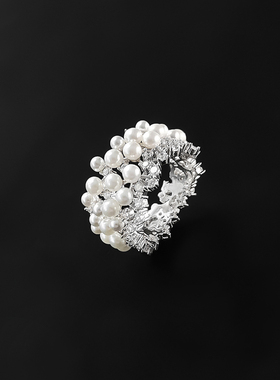 粗珍珠戒指女食指戒轻奢冷淡风纯银指环小众设计个性时尚送礼物