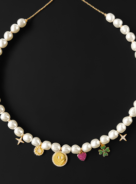 笑脸项链女微笑吊牌爱心锁骨链纯银夏日风潮毛衣链小众潮送礼物