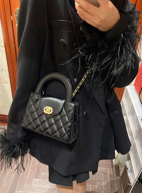 小香风Kelly手拎包25新款真皮女包菱格链条包通勤单肩手提斜跨包