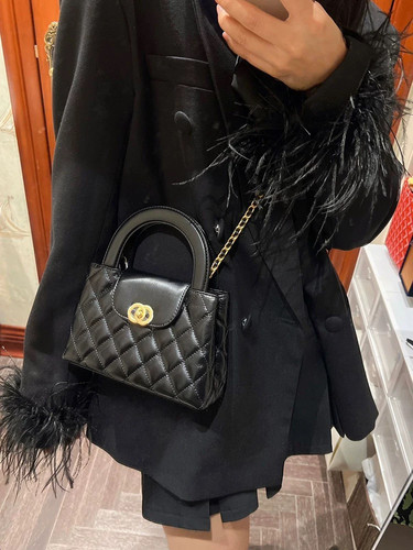 小香风Kelly手拎包25新款真皮女包菱格链条包通勤单肩手提斜跨包